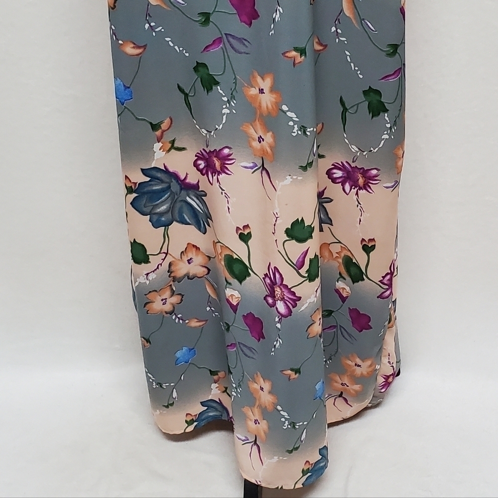 Vintage 80s Limited Apparel Blue Tropical Floral Sleeveless Maxi Shift Dress L - Picture 6 of 16
